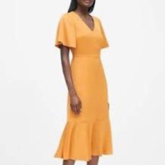 Banana Republic Yellow MIDI Flare Dress Sz 12 - Picture 1 of 9